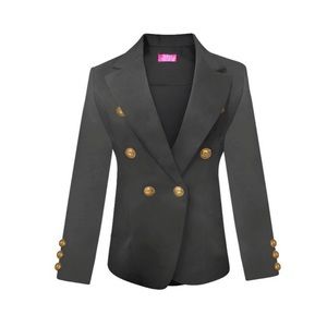 Womens Double Breasted Gold Button Front Blazer Jacket(Gunmetal,size 2